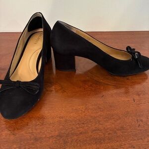 8.5 Black suede pumps. Talbots. Lightly used. Stacked heel.
